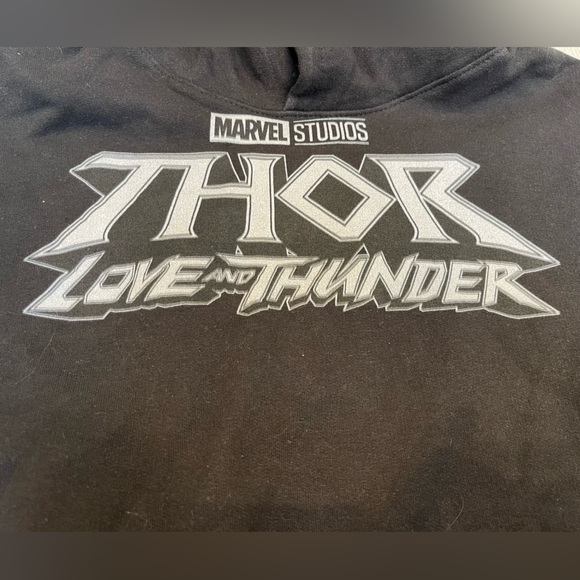 NWOT Marvel Boys' Black Thor Love and Thunder Logo Hoodie, Size: S - Picture 2 of 6